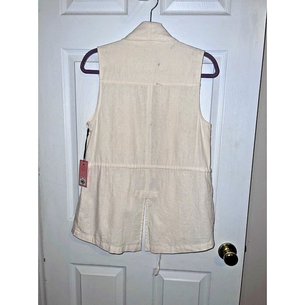NWT JUICY COUTURE Vest Womens Ivory Linen Blend Cascade Front Pocket Sz S - Picture 6 of 12
